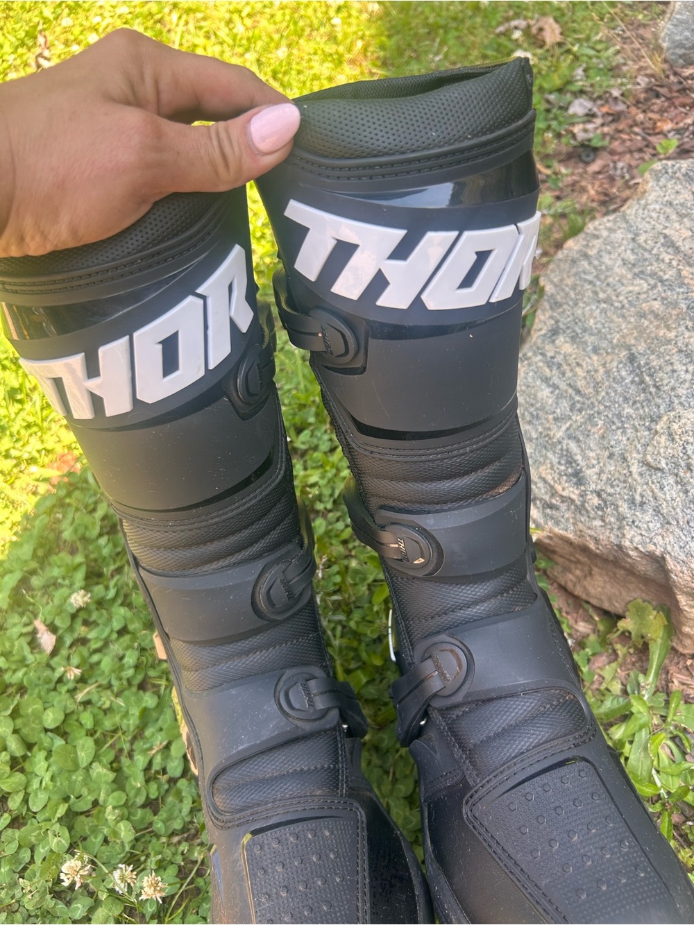 thor Black Motocross Riding Boots with White Logo
